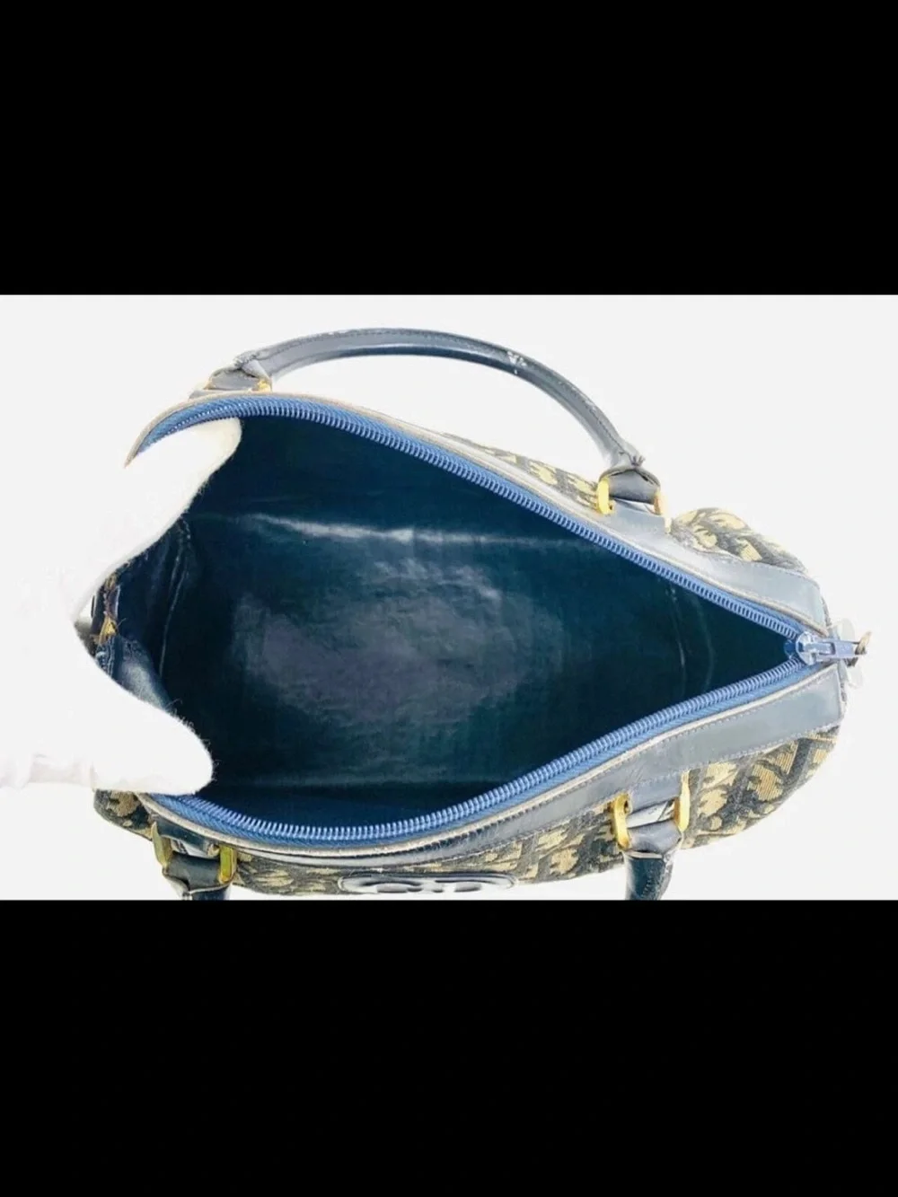 Dior Navy and Beige CD Jacquard Satchel